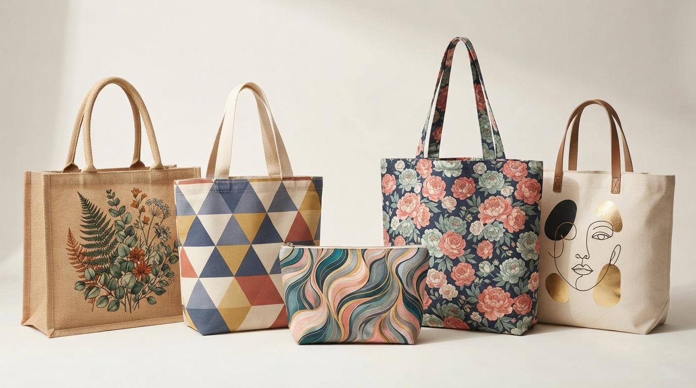 Jute bags floral printed collection manufacturer India — Vadalo Ventures
